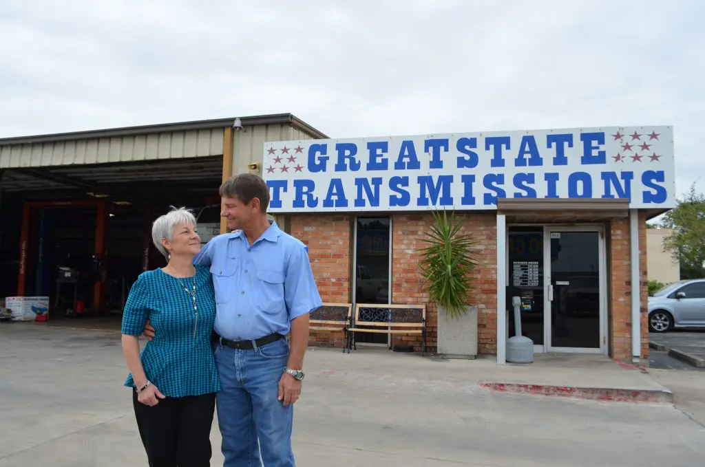 Mark and Rena Rittgers outside Greatstate Transmissions in Corpus Christi